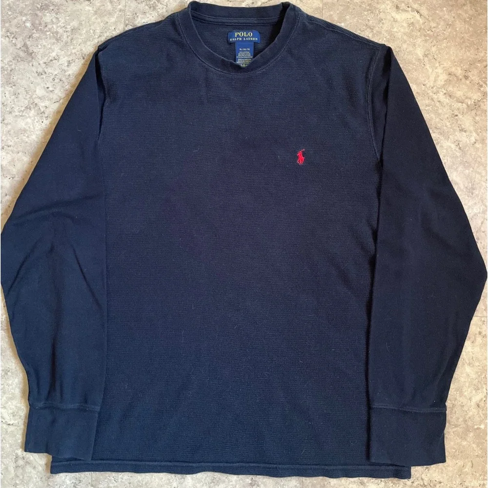 Polo Ralph Lauren Mens XL Navy Blue Waffle Knit Thermal Long Sleeve Shirt‎ Pony